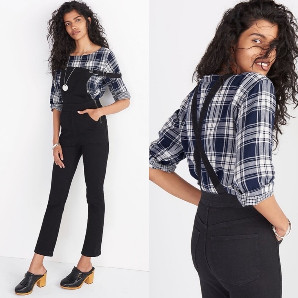 Madewell Cali Demi-Boot Denim Overalls in Black Frost Cropped Size Medium F6394